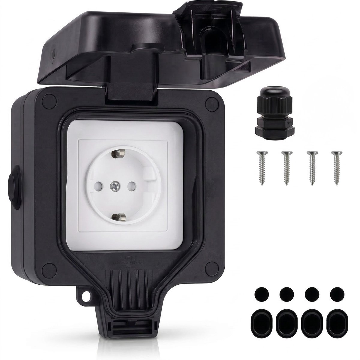 Oneproduct Buitenstopcontact IP66 - Waterdichte Wandcontactdoos - Zwart