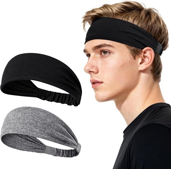 2-pack, hoofdband voor dames en heren, sporthaarbanden, zweetband, elastisch, antislip voor fitness, fietsen, hardlopen, yoga en dagelijks gebruik, Hardloop- en fitnesshoofdband, zweetbestendige yoga-hoofdband , hoofdomtrek 57-62 cm