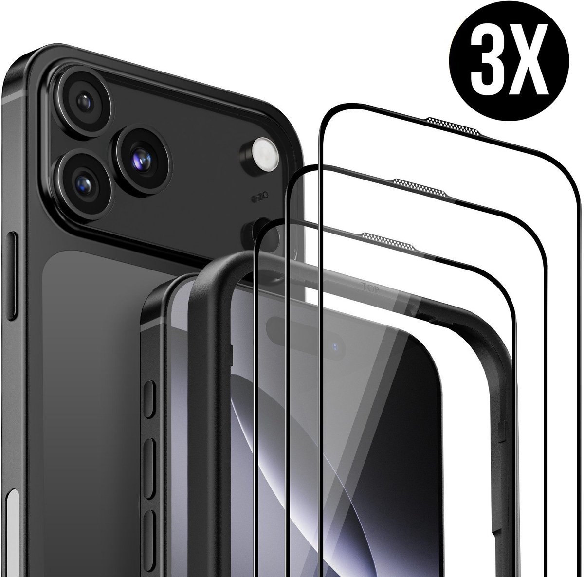 JOYSAF Screenprotector - 3 stuks - Geschikt voor iPhone 17 Pro - 9H Tempered Glass - Extra Sterk - beschermglas screen protector - 3 gehard glazen screenprotectors + 1 montageframe