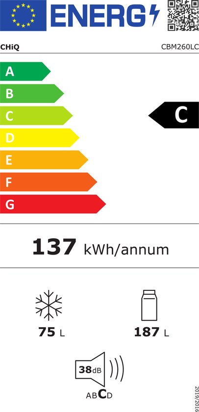 CHiQ CBM260LC - Koel-vriescombinatie - 262 Liter - 38 dB - Donker RVS - Low Frost - 12 jaar garantie op compressor