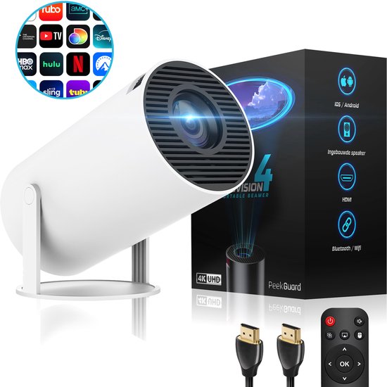 ProVision 4 Mini Beamer Wit 4K UHD 7000 Lumen Draagbare Projector WiFi Bluetooth HDMI Apple Android