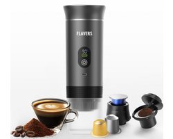 Flavers ® | Draagbare Elektrische Espressomachine | 2026 model | Grijs | Koffiezet apparaat voor Onderweg | Capsules & Gemalen Koffie | Portable Espresso Machine | Cadeauset | koffiemaatje | Draagbare Koffiemachine | Reis & Camping Koffiezetapparaat