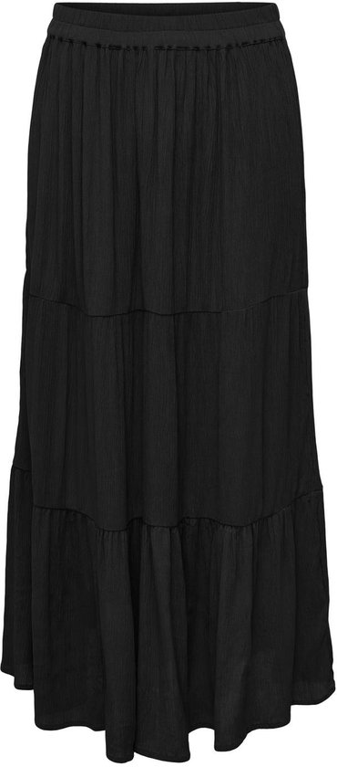 Jupe longue noire à volants avec taille élastique.