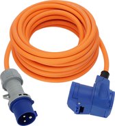 Brennenstuhl CEE Camping Verlengkabel 10m kabel in oranje (CEE stekker en hoekkoppeling incl. veiligheidscontact combinatie stopcontact met LED-spanningsindicator, 230V/16A, voor permanent gebruik buitenshuis, Made in Germany)