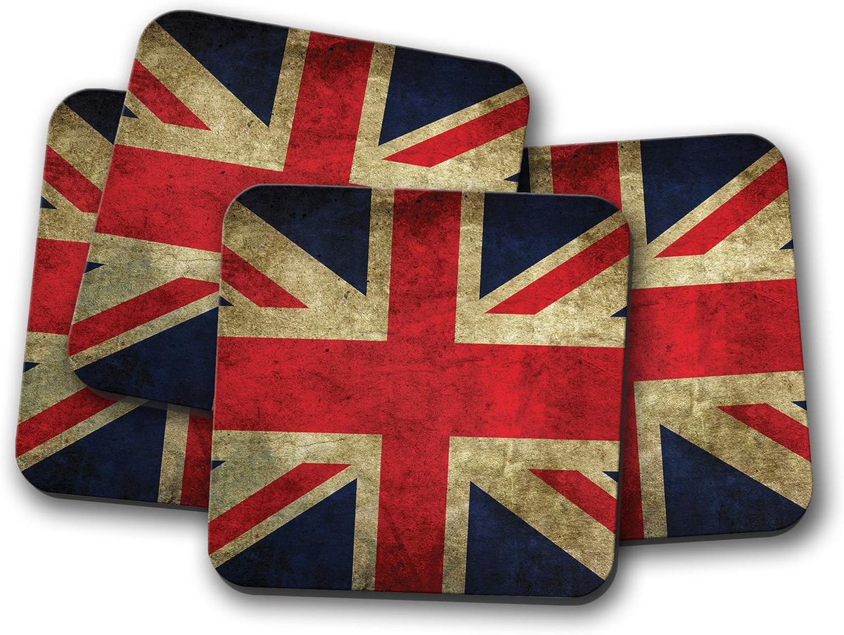 Set van 4 - Distressed Union Jack Coaster - Vlag Verenigd Koninkrijk EU Fun