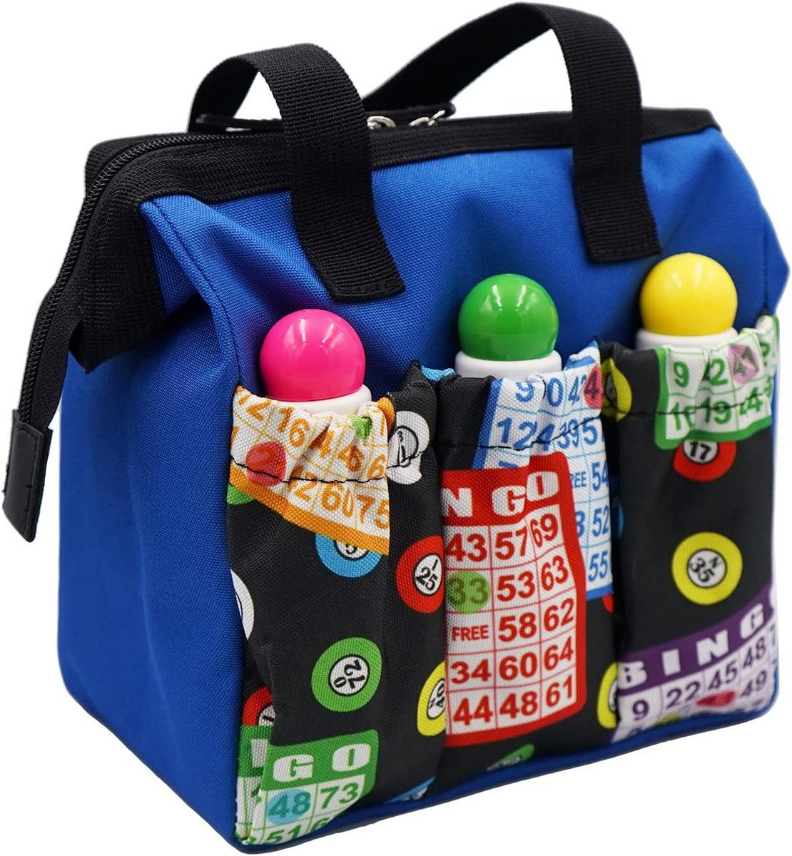 Bingo Patroon Tote Bag met 6 Zakken - Blauw