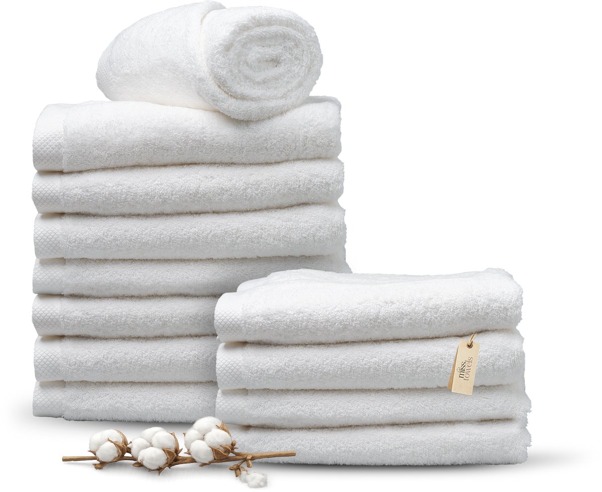 Miss Towels 70x140 Badlakens Set 12 st.- 5 sterren Hotelkwaliteit - Badtextiel - Luxe Badhanddoeken - Zachte Badlakens - Wit - Made in Portugal