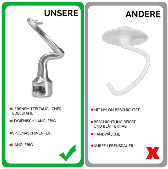 Deeghaak Geschikt voor KitchenAid staande mixers met kantelmechanisme van 4,5 tot 5 liter, vaatwasmachinebestendig. van Merkloos — afbeelding 4