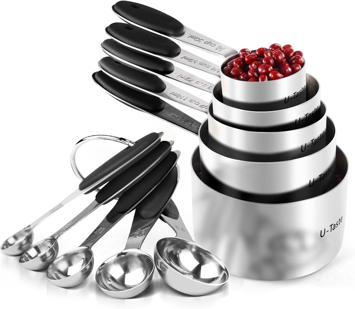 Stainless Steel Measuring Cups and Spoons Set - 10 Pieces