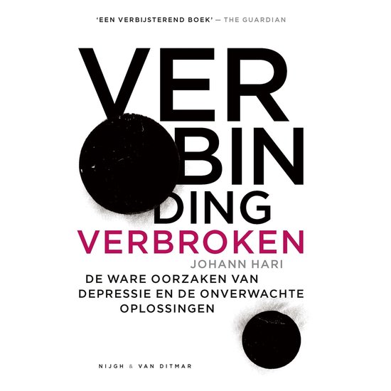 Boek "VERBINDING VERBROKEN" met grote zwarte letters, de titel in het paars.