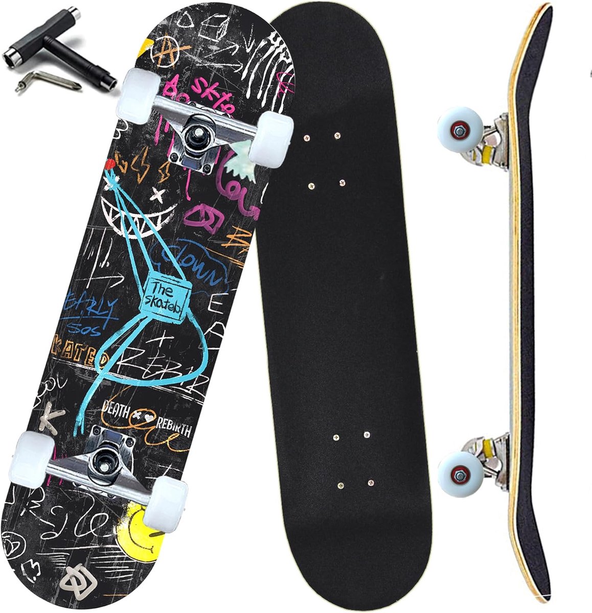 Complete Skateboards voor Beginners en Tieners 78 7 cm x 20 3 cm Dubbele Kick Deck en 7 Lagen Canadese Esdoorn Wit