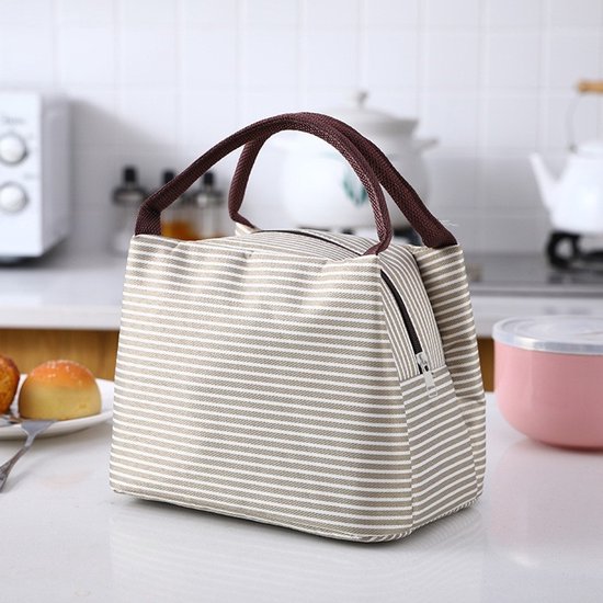 Sac à déjeuner isolé pour femmes, robuste et durable, ouverture large, pliable pour un transport facile, avec compartiment intérieur, étanche et isolé, adapté aux pique-niques et sorties à la plage pour adultes, beige.