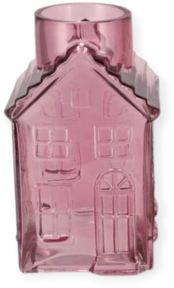 DK design Daan Kromhout - Vaas - Bloemenvaas - Glas - Huis - Roze - 13x13x22 cm - House