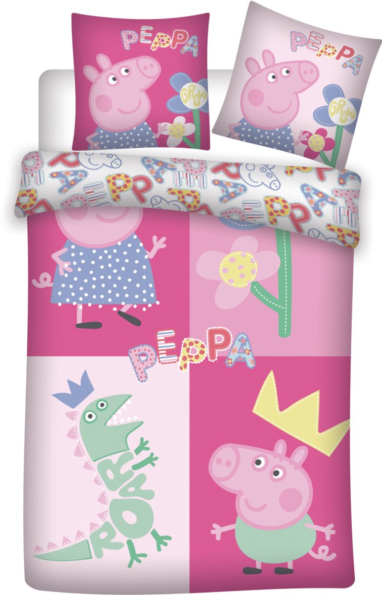 Peppa Pig peuterdekbedovertrek roze 100 X 135 Cm Katoen