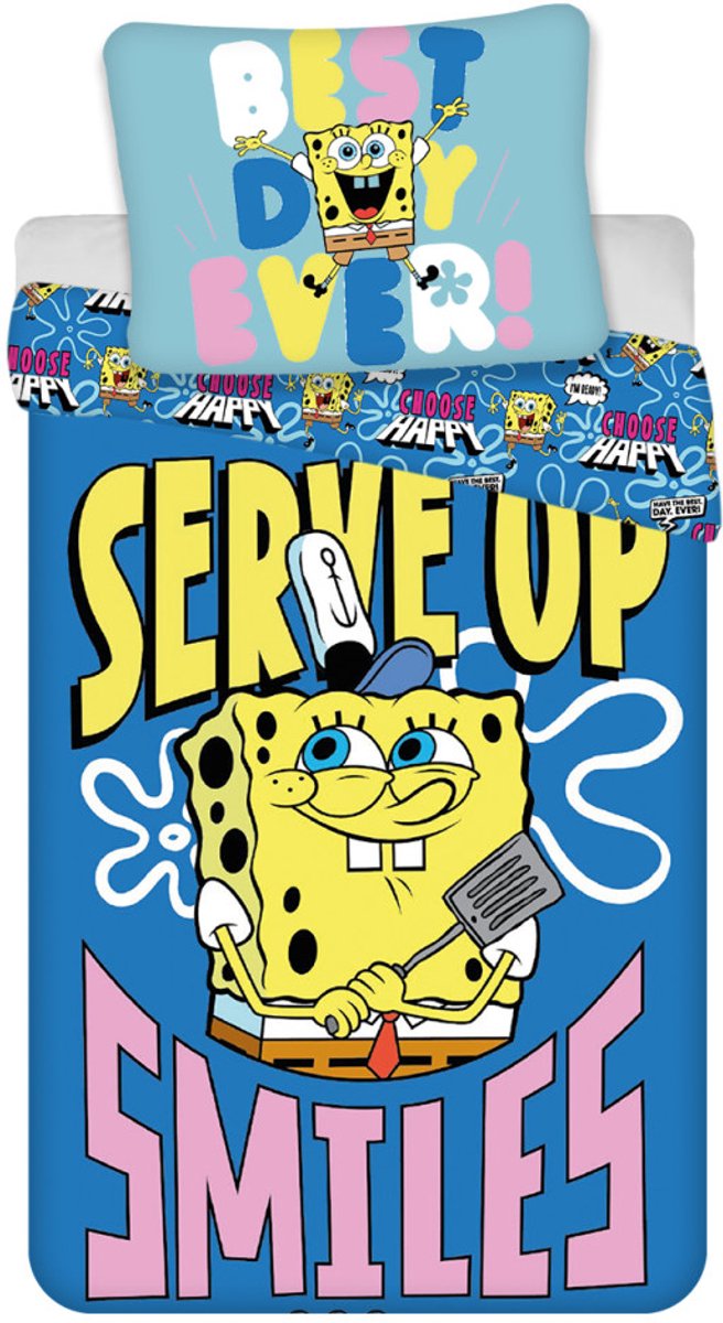 Spongebob Serve up dekbedovertrek 140 x 200 - 70x90cm - Katoen