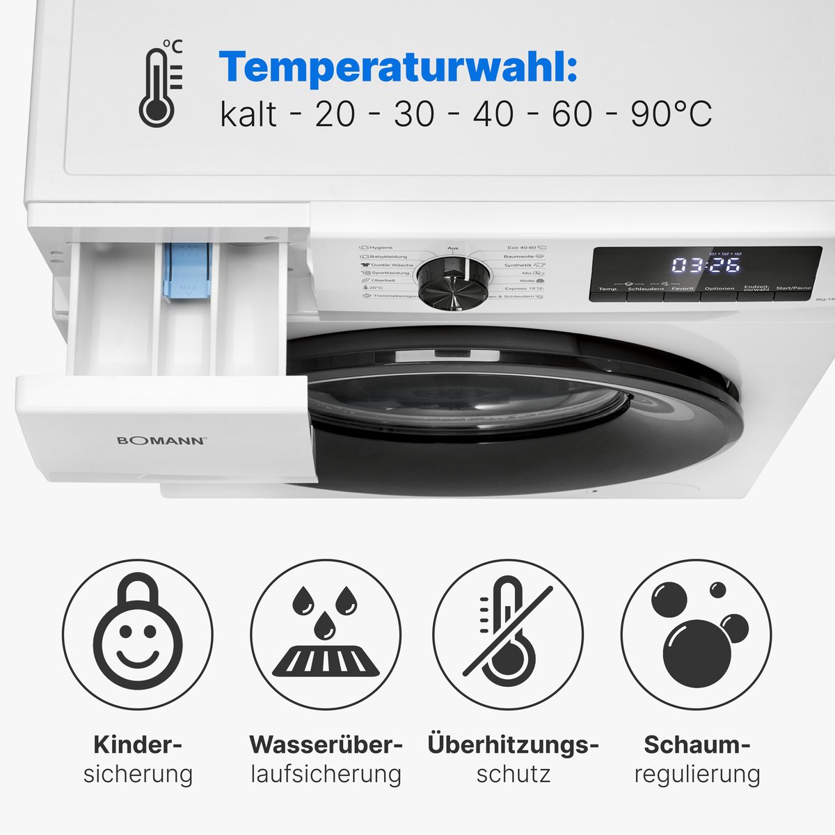 Bomann WA 7185 W wasmachine met 8 kg en stoomfunctie thumbnail 2