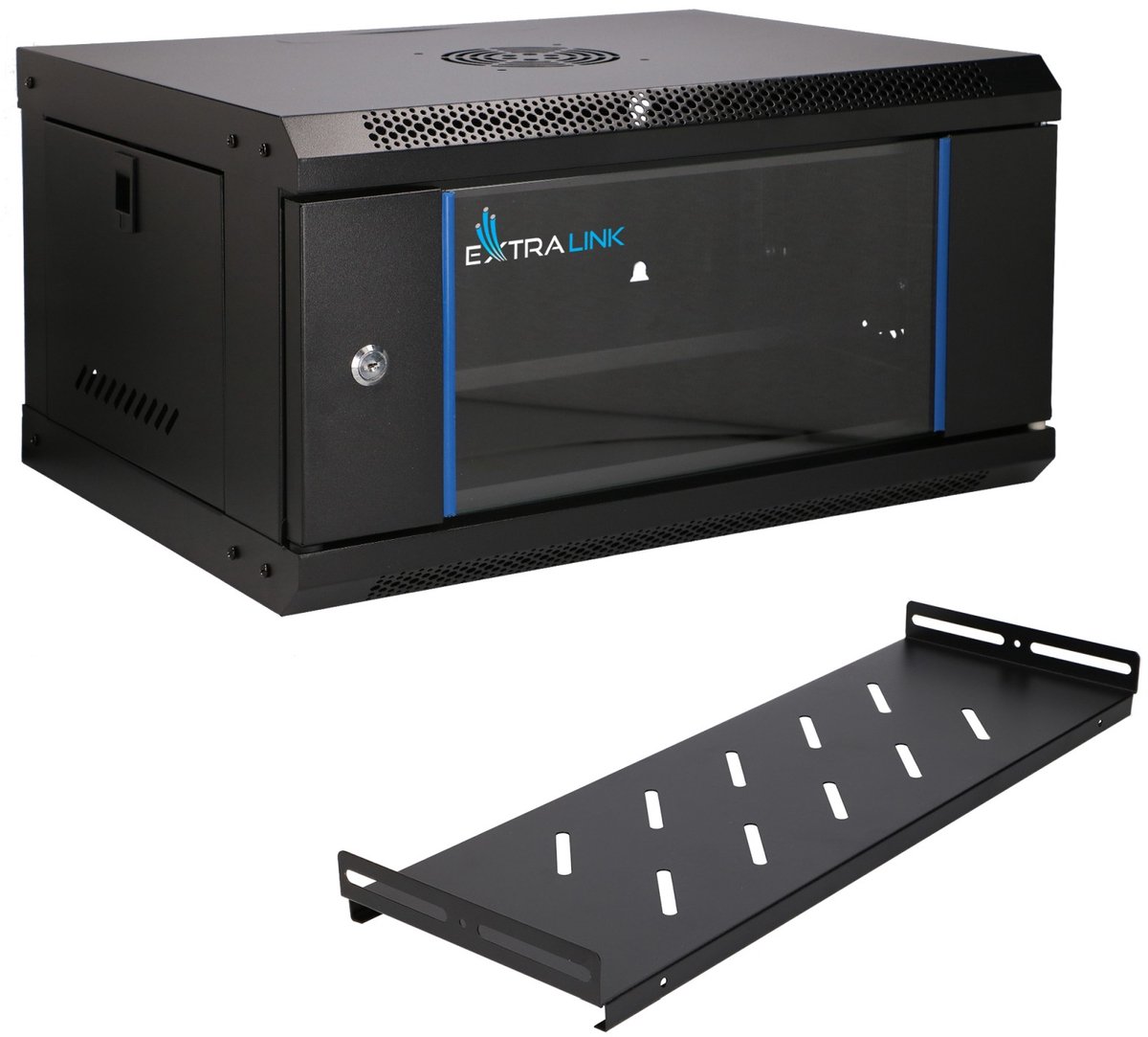 Extralink LITE 4U - Wandkast Rack 19 inch - 530x400 mm - Zwart - Inclusief plank