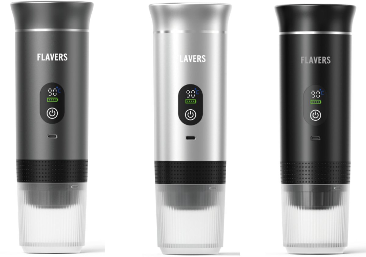 Flavers ® | Draagbare Koffiemachine | 2026 model | Draagbare Elektrische Espressomachine | Zwart | Koffiezet apparaat voor Onderweg | Capsules & Gemalen Koffie | Portable Espresso Machine | Cadeauset | koffiemaatje | Reis & Camping Koffiezetapparaat — afbeelding 4