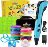 TinyPlay 3D Pen Starterspakket XXL – 3D tekenen - 100m Vullingen PLA Filament 1.75 mm – 3d pennen tekenset - Voor kinderen - Sjablonen boek - Opbergcase en tekenmat – Blauw
