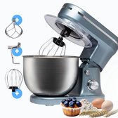 BluMill Keukenmachine - RVS - 6 Snelheden - Keukenmachine met kom - 5 Liter - met Accessoires - 1200W - Metallic Blauw