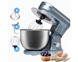 BluMill Keukenmachine - RVS - 6 Snelheden - Keukenmachine met kom - 5 Liter - met Accessoires - 1200W - Metallic Blauw