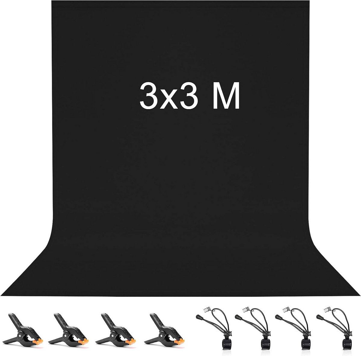 Fotografie Achtergrond 3x3m Zwart voor Studiotoepassingen - 100% Polyester met Clips