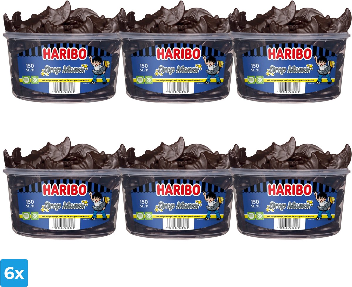 6x Haribo Drop Halve Manen (150 stuks)