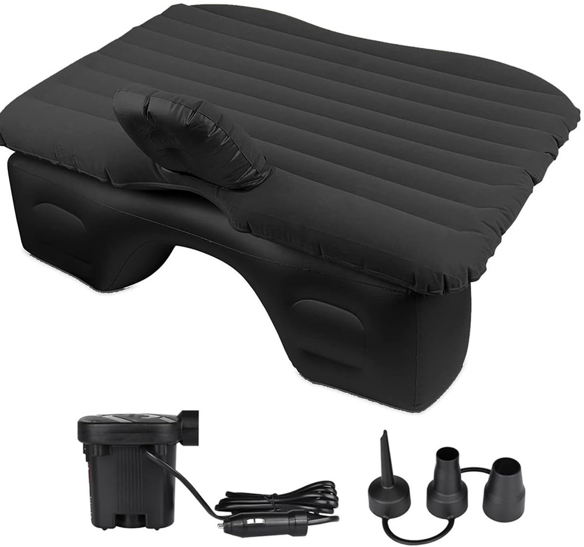 Comfortabel Opblaasbaar Matras voor Auto - Inclusief Elektrische Luchtpomp en Kussens - Ideaal voor Camping - Transporttas Inbegrepen - Zwart