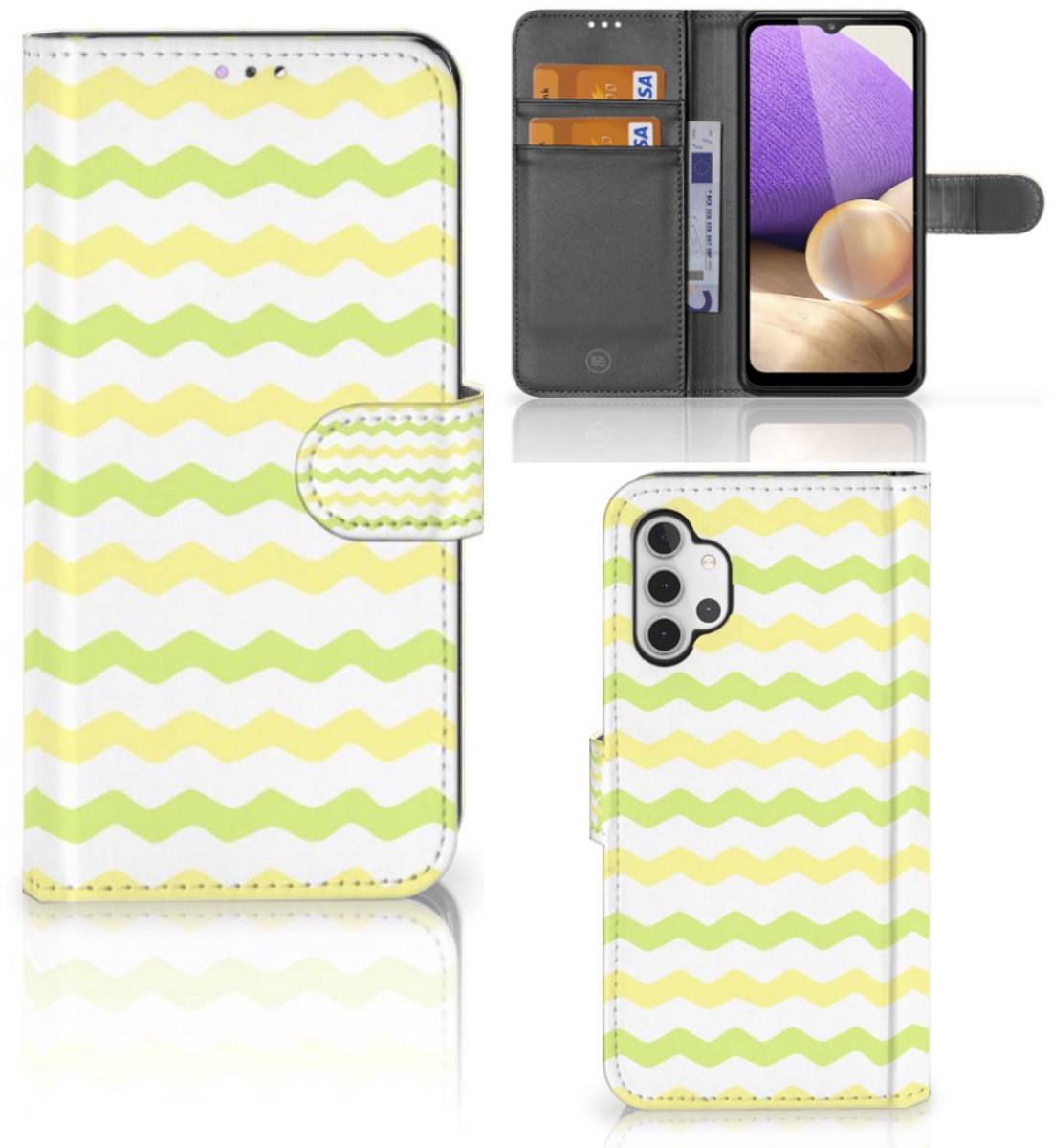 Boekhoesje voor Samsung Galaxy A32 4G Telefoon Hoesje Waves Yellow