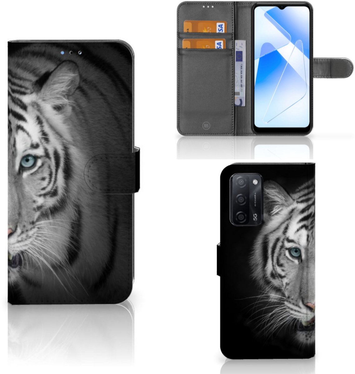 OPPO A16/A16s/A54s Telefoonhoesje met Pasjes Tijger
