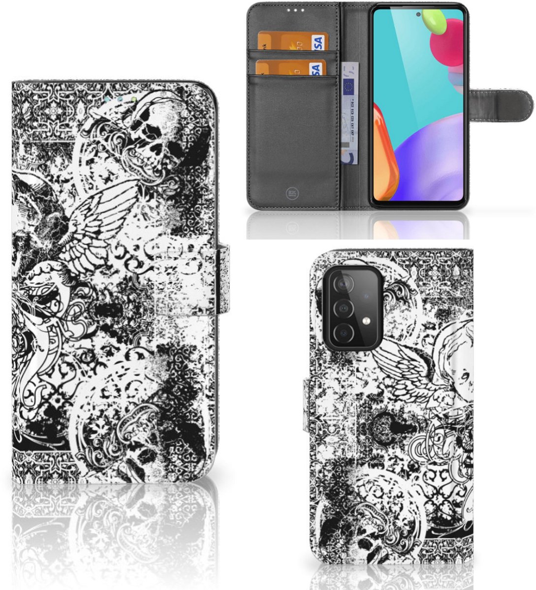 Boekhoesje voor Telefoonhoesje met Naam Samsung Galaxy A52 Skulls Angel