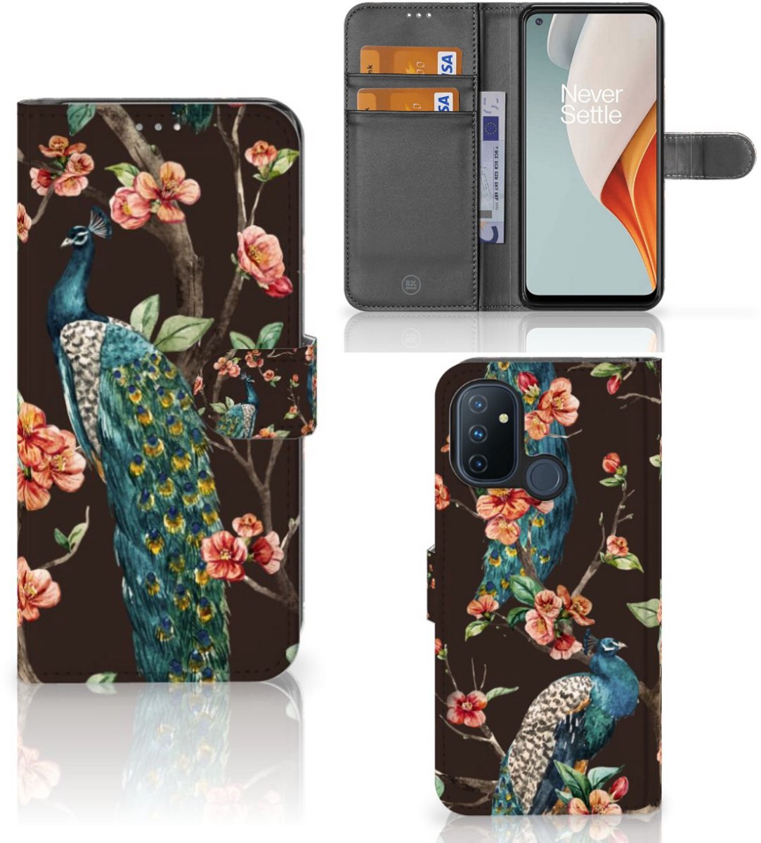 OnePlus Nord N100 Telefoonhoesje met Pasjes Pauw met Bloemen