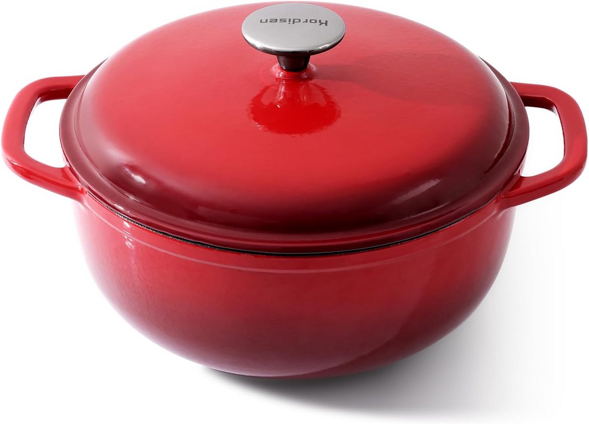 Geëmailleerde Gietijzeren Braadpan 28 cm met Deksel - Ovenbestendig tot 260 °C, Perfect voor Natuurlijk Gerezen Brood