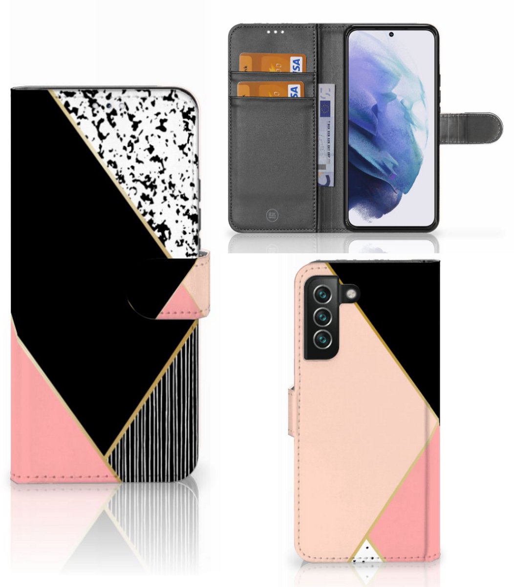 Samsung Galaxy S22 Plus Book Case Zwart Roze Vormen