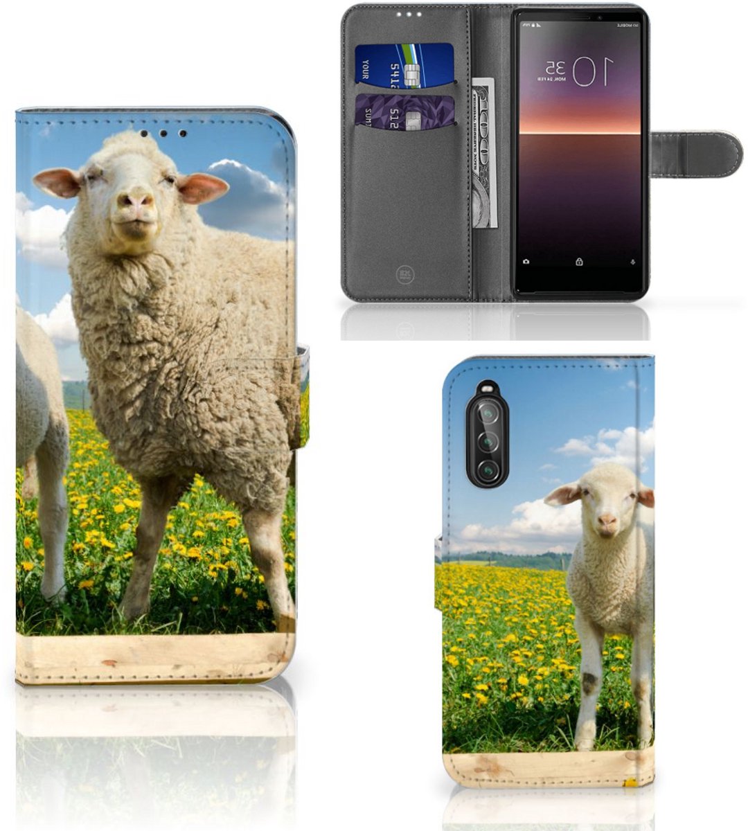 Sony Xperia 10 II Telefoonhoesje met Pasjes Schaap en Lammetje