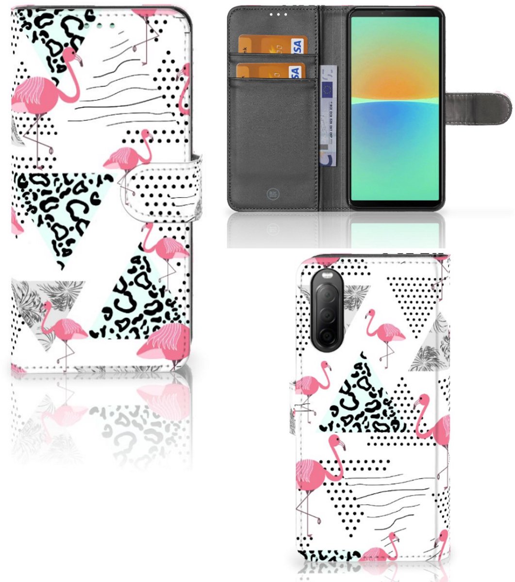 Sony Xperia 10 IV Telefoonhoesje met Pasjes Flamingo Triangle