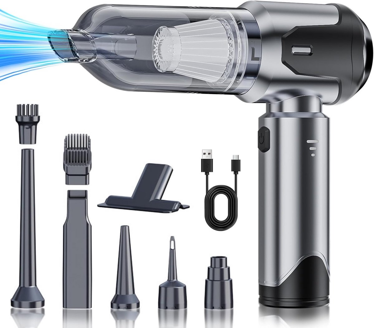 Draadloze 3-in-1 handstofzuiger voor auto en huis, krachtige 15000 PA, mini stofzuiger met borstelloze motor, oplaadbare 6000 mAh accu