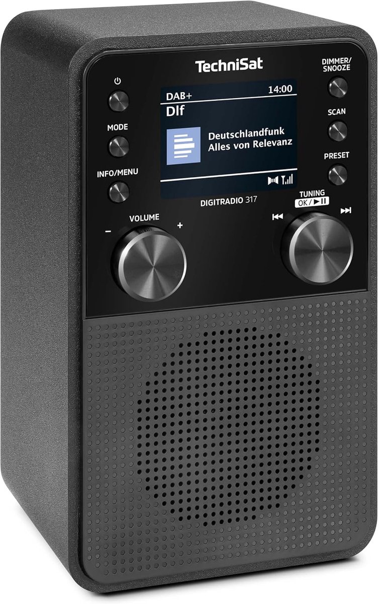 Verticale DAB+ FM-radio met Bluetooth, wekker en kleurendisplay - zwart