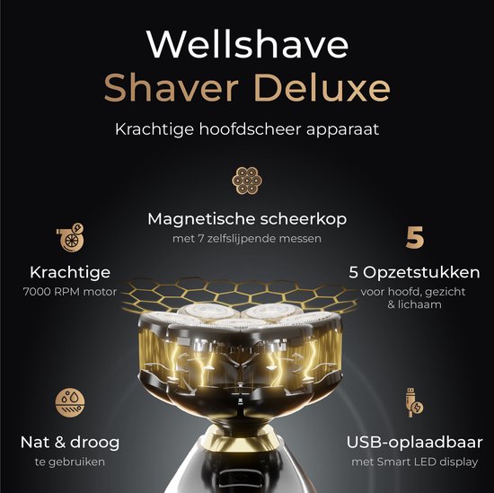 Wellshave 5 in 1 Scheerapparaat Mannen Deluxe - Gezicht en Hoofd Trimmer - Head Shaver - Elektrische Shaver