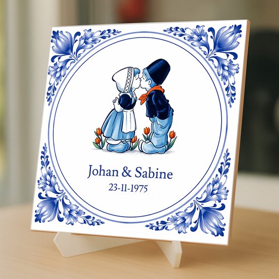 Carrelages avec texte - Personnalisé avec noms et date - Boer & Boerin - 15 x 15 cm – inclus support transparent gratuit – Kleurmedia