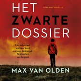 Boek 'Het Zwarte Dossier' met een jongen met rode jas op een heuvel. Literaire thriller.