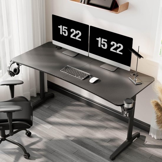 Ergonomische Gamingtafel 152x70 cm - Gamingbureau met Bekerhouder en Hoofdtelefoonhaak - Perfect voor Thuiskantoor van Merkloos — afbeelding 5