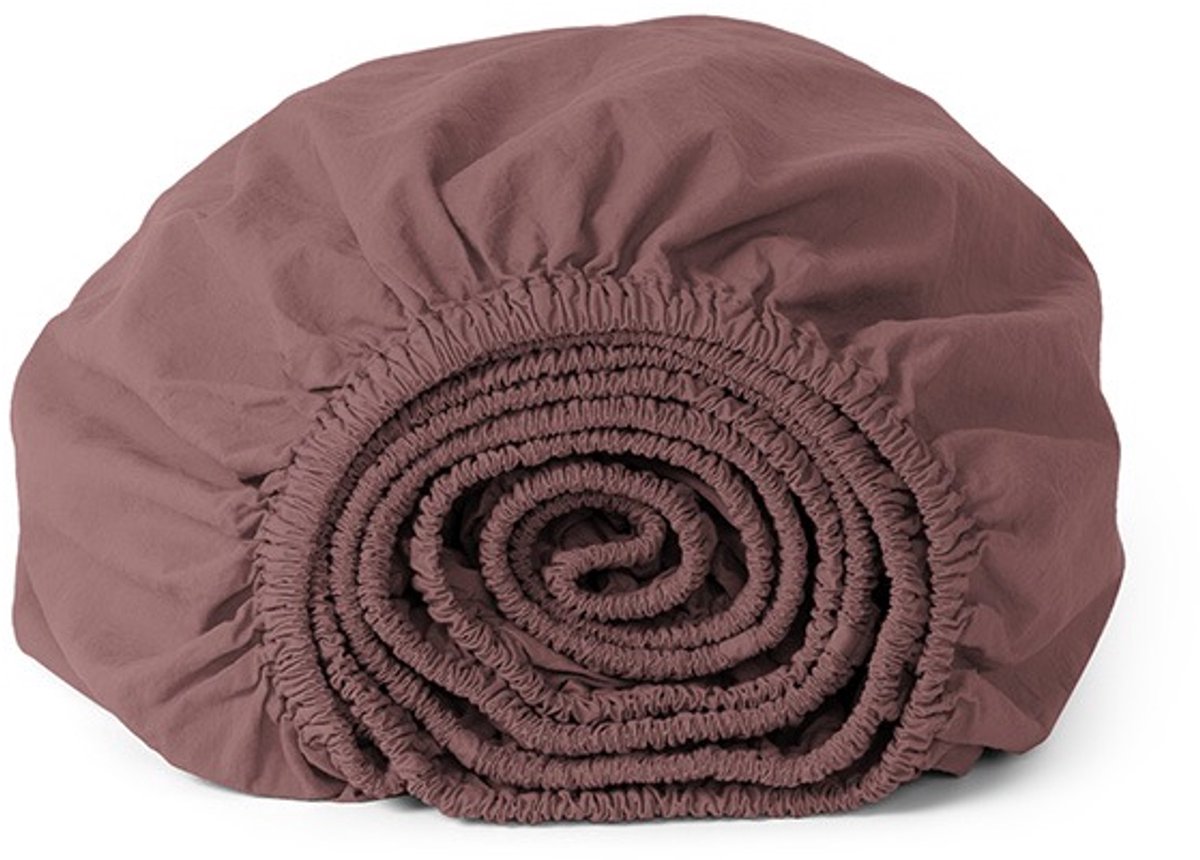 Yumeko hoeslaken percal katoen deep raspberry 180x200x30 - Biologisch & ecologisch