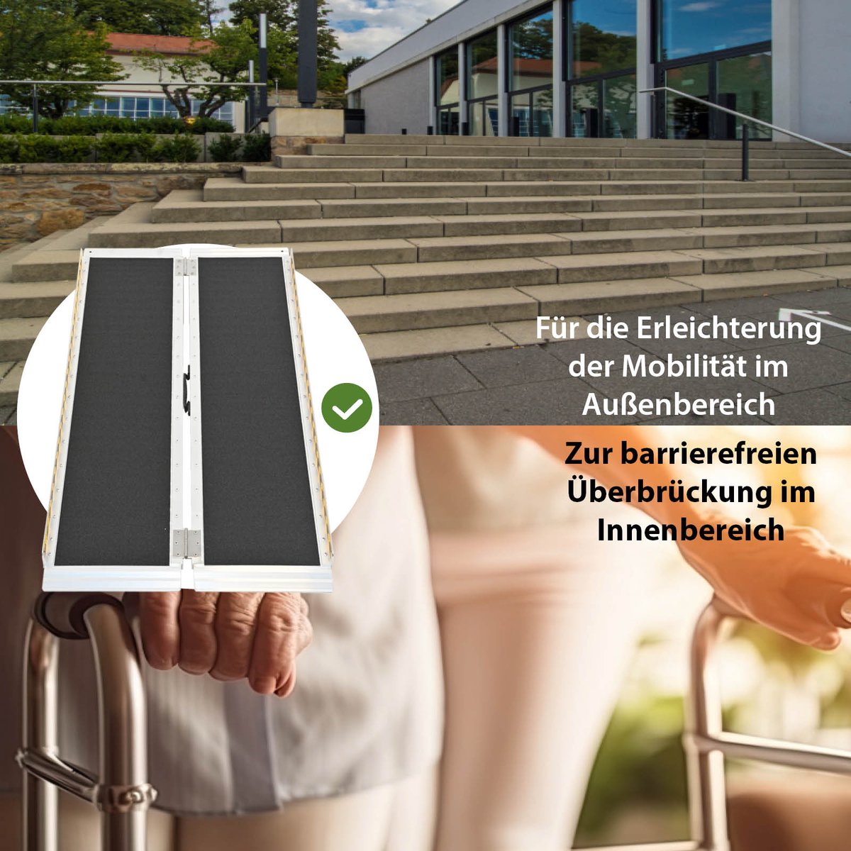 TRUTZHOLM Opvouwbare rolstoelhelling 122 cm Draagvermogen 272 kg Aluminium grijs zwart gecoat Oprijplaat