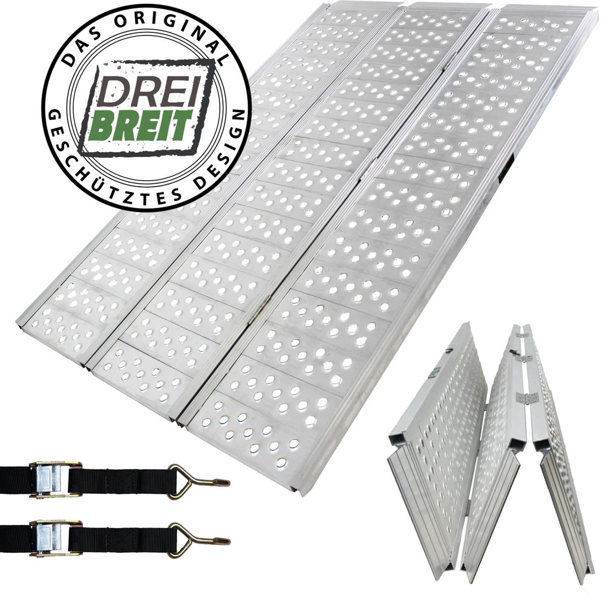 DREIBREIT by TRUTZHOLM Aluminium oprijplaat 215 cm 2-voudig opklapbaar 1020 kg geperforeerde laadbrug Oprijplaat