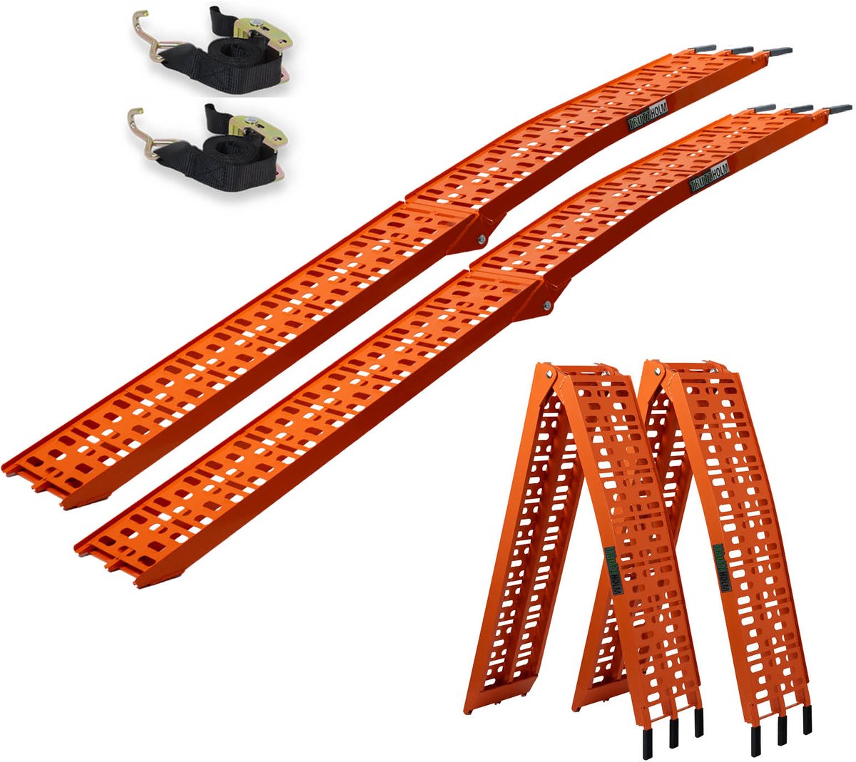 TRUTZHOLM 2 x opvouwbare oprijplaat 228 cm draagvermogen 680 kg aluminium oranje geperforeerde oprijplaten Motorfiets oprijplaten