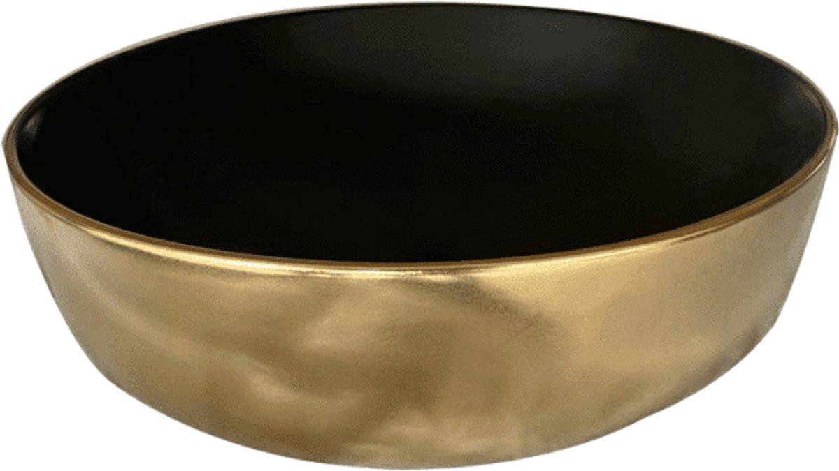 Premium Keramiek Waskom - Mat Zwart / Goud – 41 cm Diameter – 11 cm Hoog + Pop-up Plug