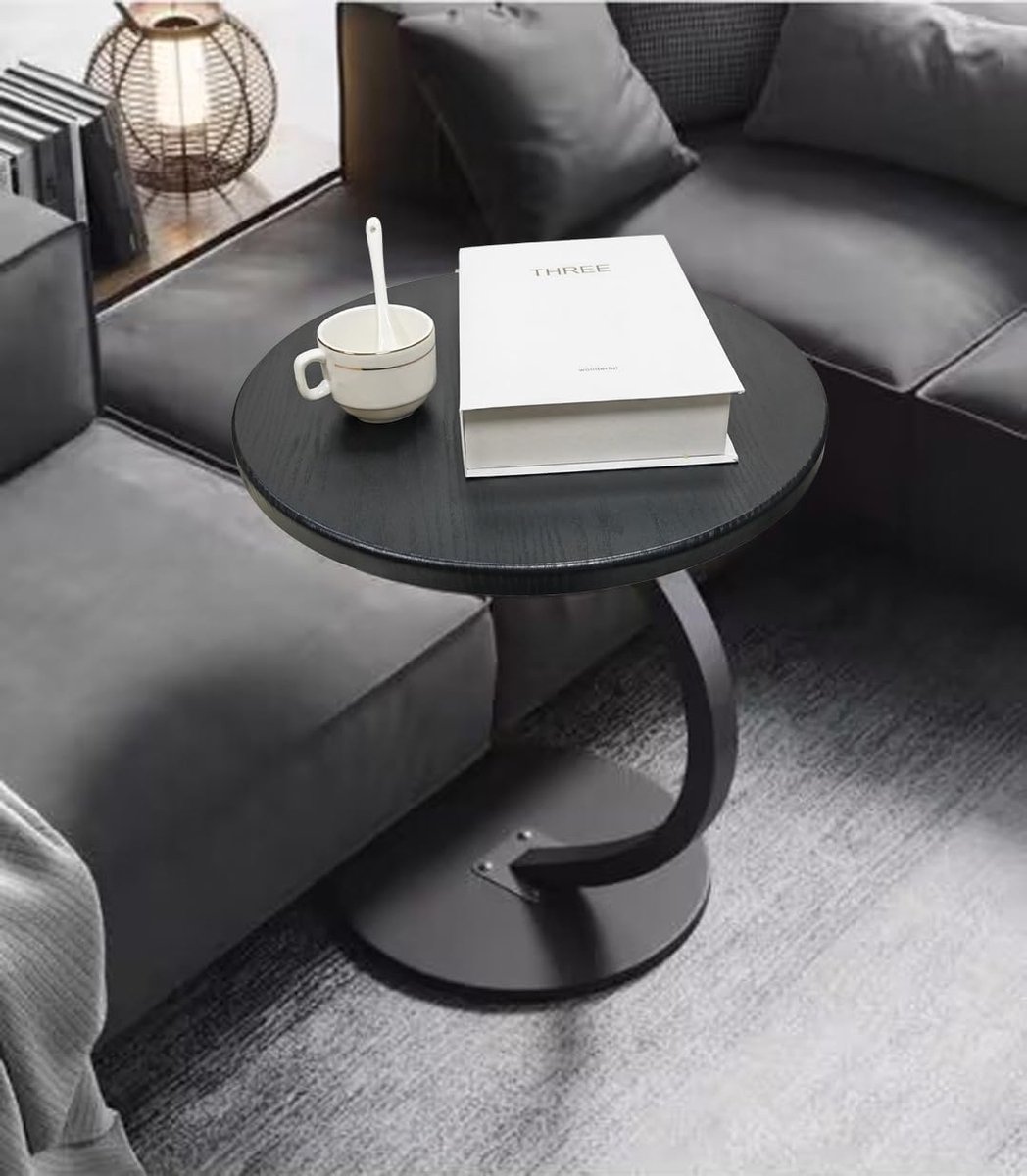 Navy® C-Vormige Bijzettafel – Moderne Sofa Tafel met Rond Houten Tafelblad voor Woonkamer, Slaapkamer en Laptopgebruik
