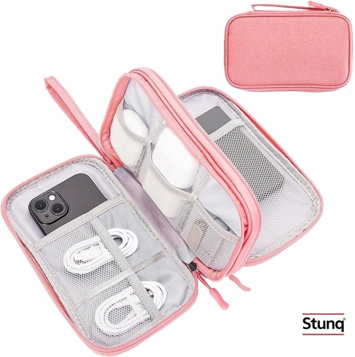 3-laags elektronische gadget reistas, universele organizer voor kabels en accessoires in roze