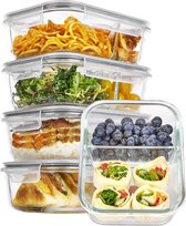 Weissberg - Boîtes de préparation de repas - Met séparation - Boîtes de conservation en verre - Deux compartiments - Sans BPA et PFAS - Boîtes de congélation - Boîtes de rangement - 5x 1000 ml - Glas - 5 pièces